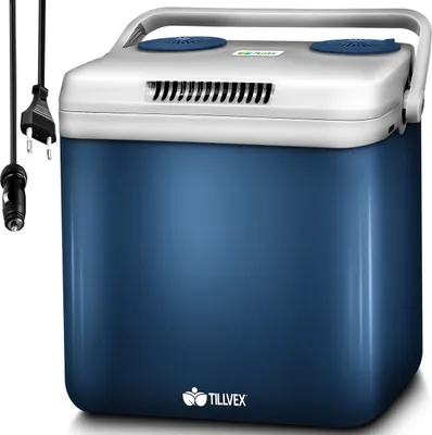 Produktbild von tillvex Kühlbox elektrisch 32L Blau | Mini-Kühlschrank 230 V und 12 V für KFZ Auto Camping | kühlt & wärmt | ECO-Modus
