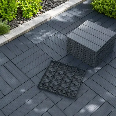 Produktbild von 44 Stück PVC Terrassenfliesen 30x30x2 cm, ca. 4 m², Klicksystem, wetterfest, rutschfest, wasserabweisend, für Balkon, Terrasse und Garten