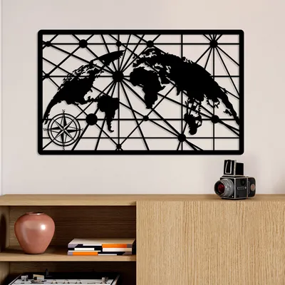 Immagine prodotto di Wallity, Mappa del mondo 8-S, Accessorio decorativo da parete in metallo, 100 % METALLO, Nero, 40 x 66 cm