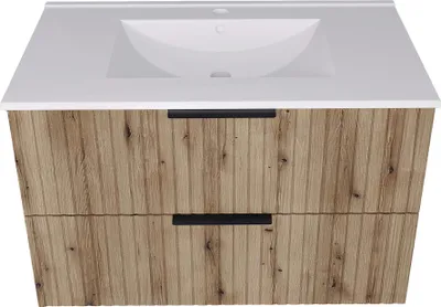 Produktbild von Waschtisch mit Waschbecken 'Veppenssan' mit 2 Schubladen 81 x 47 x 52 cm Eicheoptik