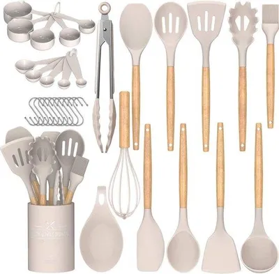 Immagine prodotto di Set di spatole in silicone, 24 pezzi, resistenti al calore, con manico in legno