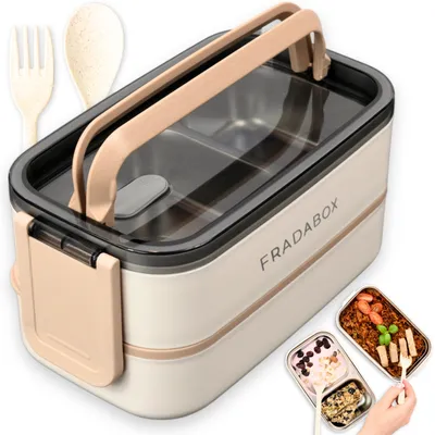 Produktbild von FRADABOX® Bento Lunchbox „Taylor“, 2 Etagen mit Fächern, Premium Edelstahl, BPA-freie Brotdose mit Besteck ideal für unterwegs, Meal Prep Bento Box