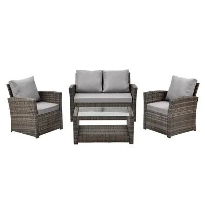 Produktbild von SVITA ROMA Polyrattan Lounge Rattan Garten Möbel Set mit Sofa und Sessel Gartenlounge Essgruppe mit Tisch Braun
