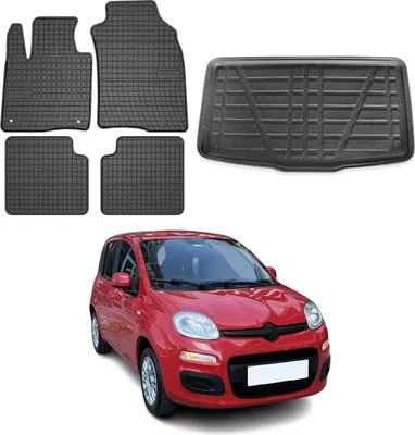 Immagine prodotto di Fußmatten & Kofferraumwanne Set für Fiat Panda 2012-2025 5tür Gummi Schwarz 5x