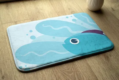 Produktbild von Badteppich Saugfähige - Badezimmer Teppich - Rutschfester Badvorleger Badematte - 90x60 cm - Blauer Fisch