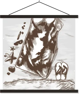Produktbild von MuchoWow® Textilposter Strand - Handtuch - Hausschuhe 40x40 cm mit schwarzem Rahmen - Fotos