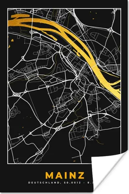 Produktbild von MuchoWow® Poster Mainz - Stadtplan - Karte - Deutschland - Gold 40x60 cm - Plakate für die Wand - Poster Babyzimmer
