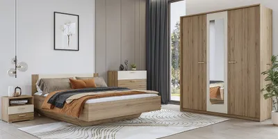 Produktbild von Schlafzimmer Set 4-teilig 160x200 cm Liegefläche in Eiche mit beige VARESE-83