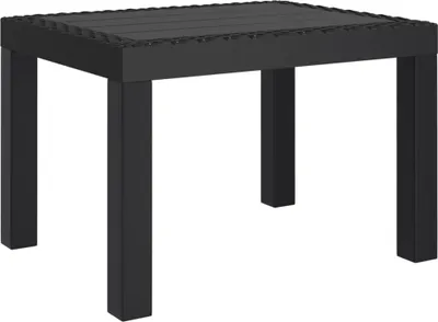 A black rectangular table with four legs, shown from a slightly elevated front-left angle against a white background.