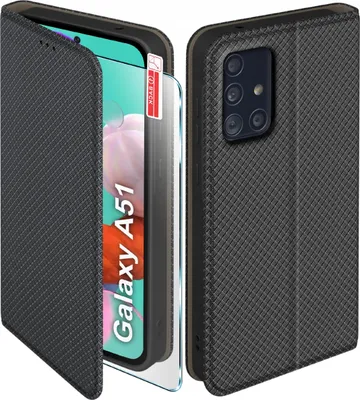 Obrázek produktu pro Etui z klapką do Samsung A51 Zamykane Czarne Futerał + Szkło 9H