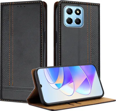 Produktbild von Handyhülle für Honor X8 5G/X8a/X6 4G/70 Lite Leder Flip Klappbare Schutzhülle mit Standfunktion Schwarz