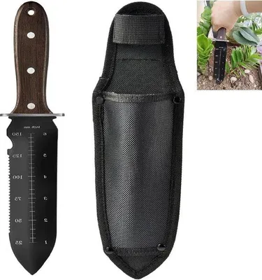 Produktbild von Hori Hori tuinmesser mit Lederfach - Edelstahl für Wieden, Graben, Schneiden und Pflanzen