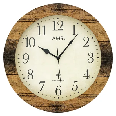 Produktbild von AMS Funk-Wanduhr Holz/ Glas Nussbaumoptik