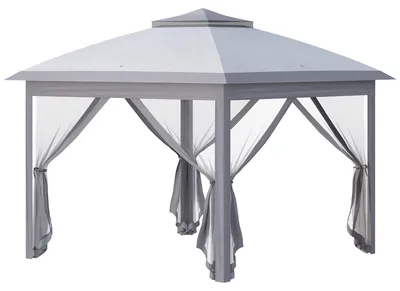 Image de Tente pliante pop-up 3 x 3 m avec double toit et 4 moustiquaires, tente de réception, sac de transport, gris