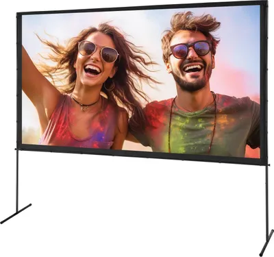 Productafbeelding van Projectiescherm met statief, 120 inch, 16:9, 4K 1080 HD, geschikt voor buitengebruik, met statief, rimpelvrij projectiescherm met voet en draagtas, ideaal voor een thuisbioscoop, filmavond in de tuin