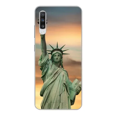 Produktbild von MuchoWow® Handyhülle Schutzhülle Hülle für Samsung Galaxy A70 New York - Freiheitsstatue - Sonnenuntergang Silikon Softcase Handy Hülle - Schutzhaube