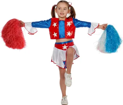 Produktbild von W3595-128 blau-rot-weiß Kinder Cheerleader Kostüm Mädchen Uniform Gr.128