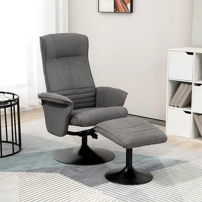 Produktbild von SUGIFT verstellbare Rückenlehne 135°, Relaxsessel mit Hocker, Fernsehsessel drehbar 360°, Dunkelgrau  |  Polyester-Polsterung  |  69 x 71 x 104 cm