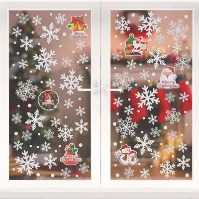 Produktbild von 96 Schneeflocken Fensterbild Abnehmbare Fensterdeko Statisch Haftende PVC Aufkleber Winter Dekoration