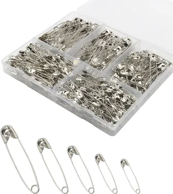 Produktbild von 380 Stück Silberne Sicherheitsnadeln Set - 5 Größen von 28 mm bis 55 mm, Edelstahl mit Nikkelüberzug für Handarbeit, Nähen und DIY