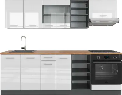 Produktbild von Küchenzeile Vicco R-Line Weiß Hochglanz/Anthrazit 240 cm , AP Eiche, Model 43172