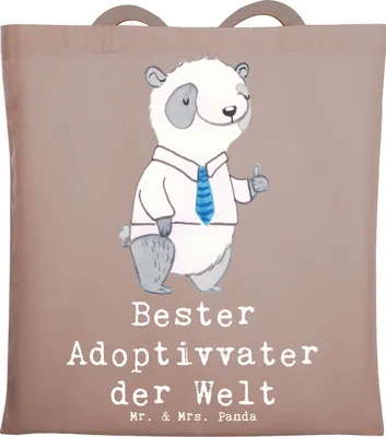 Produktbild von Mr. & Mrs. Panda Schultasche Panda Bester Adoptivvater der Welt - Braun Pastell - Geschenk, Geschenkidee, Tote Bag, canvas tasche, Adoption, Adoptiert, Laptoptasche