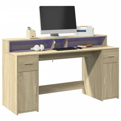 Image de Maison Exclusive - Bureau avec lumières LED chêne sonoma bois d'ingénierie