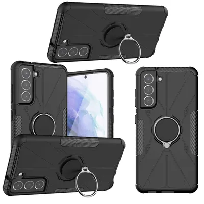 Image de Étui pour téléphone portable Samsung Galaxy S21 FE G990B noir, hybride magnétique + TPU + anneau