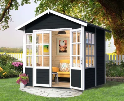 Produktbild von Alpholz Gartenhaus Domizil 236x228 aus Holz Holzhaus Wandstärke: 19 mm Inklusive: Fußboden Blockbohlenhaus