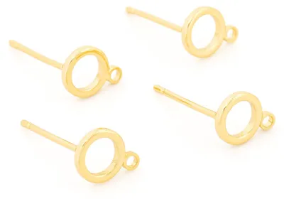 Produktbild von Vintageparts Ohrstecker-Rohling Messing 6 mm 18k goldbeschichtet mit Öse, 4 Stück