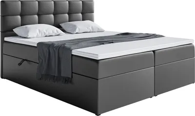 Produktbild von MEBLINI Boxspringbett mit Bettkasten - Gepolstert Doppelbett mit Matratze und Topper - Polsterbett mit Stauraum - Bett mit Kopfteil - Stauraumbett - TAPO 1 - 160x200 - H4/Schwarz Kunstleder