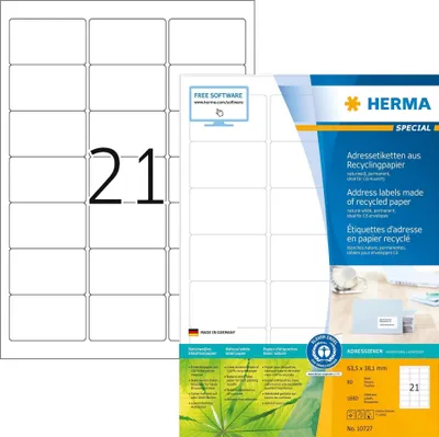 Produktbild von HERMA 10727, Weiß, Selbstklebendes Druckeretikett, Gestanztes Etikett, A4, Papier, Laser/Inkjet