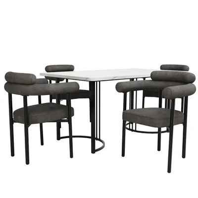 Produktbild von Flieks Essgruppe Sitzgruppe 5-tlg, Esstisch mit 4 Esszimmerstühle, Rechteckig Esszimmertisch in Marmoroptik, Polsterstühle Grau