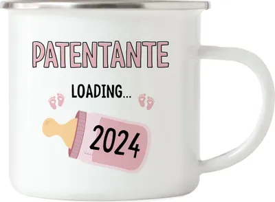 Produktbild von Patentante Loading 2024 Emaille Tasse Geschenk Werdende Patentante Babynews mit Ladebalken Schwangerschaft Geschenkidee