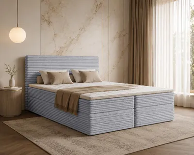 Produktbild von Bett Boxspringbett NESO ohne Topper mit Bettkästen - Doppelbett, Stauraum, Schlafzimmer, Polsterbett, Bettgestell (160x200, Hellgrau- Tilia 86)