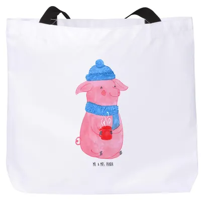 Produktbild von Mr. & Mrs. Panda Schultasche Schwein Glühwein - Weiß - Geschenk, Tote Bag, Weihnachtsmarkt, Punsch, Glühschwein, Laptoptasche, Wintermotiv, Strandtasche, Einkaufstasche