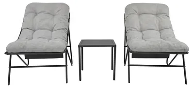 Image de Ensemble de jardin bistrot gris, comprenant : 2 chaises avec coussins et une table