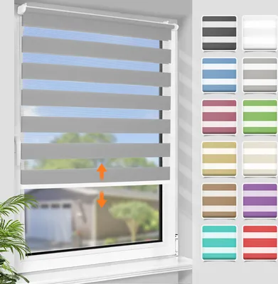 Produktbild von Grandekor Doppelrollo schnurlos Klemmfix Rollos für Fenster ohne Bohren & zum Bohren, Hellgrau 120x150cm (B×H) Drücken Und Ziehen Springrollos, Lichtdurchlässig Aber Blickdicht