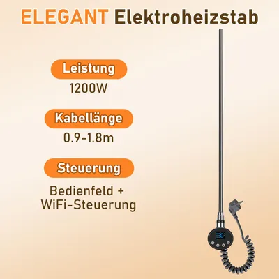 Produktbild von Peviasot Heizstab für Badheizkörper 1200W Smart WiFi, G1/2, Thermostat 5-70°C, 24h Timer, Anthrazit