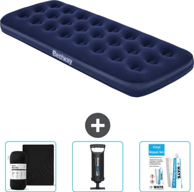 Produktbild von Bestway Luftmatratze – 1 Person – 76 x 185 x 22 cm – Blau – im Lieferumfang enthalten Zubehör
