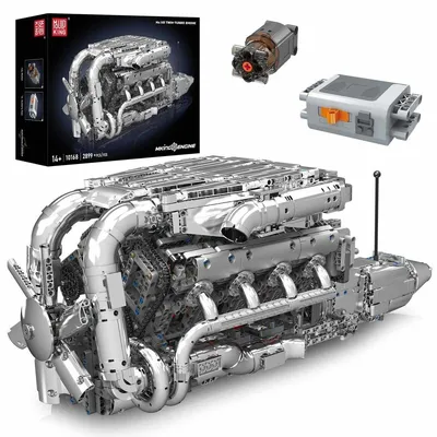 Obrázok produktu pre Mould King 10168 Motor V8 Biturbo s 2 899 dielikmi technológia upínania stavebných blokov RC-Control motorizovaný ovládateľný stavebný blok motor auta