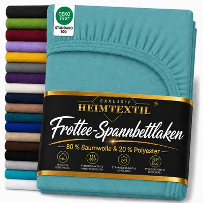 Produktbild von EXKLUSIV HEIMTEXTIL Frottee Spannbettlaken 120 x 200 cm Türkis 80% Baumwolle 20% Polyester Bed-Sheet Bettlaken Spannbetttuch Topper Leinentuch