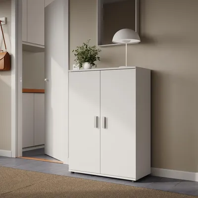 Produktbild von Home Collective Mehrzweckschrank Sideboard Kommode weiß mit 2 Türen und 2 Einlegeböden, MDF Weiß, verchromte Griffe | 75 x 104 x 35 cm