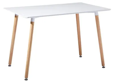 Obrázok produktu pre Obdĺžnikový jedálenský stôl pre 4 osoby, rozmer 110x70 cm, biela farba, drevené nohy, doska z MDF, buk