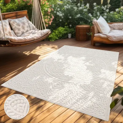 Produktbild von Outdoor Teppich Wetterfest Balkon Wohnzimmer Skandinavisches Boho Einfarbig Grösse 200x290 cm