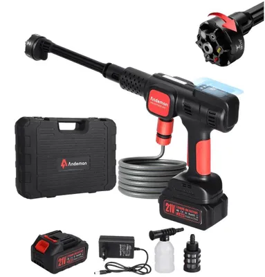 Produktbild von Kabelloser Hochdruckreiniger für Auto - Tragbarer Druckreiniger 1080 PSI 75 bar - 6-in-1 Düse - 3,0Ah Akku - Set mit 1 Akku