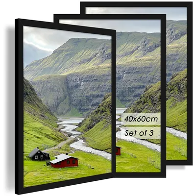 Produktbild von Set aus 3 Bilderrahmen 40 x 60 cm - Schwarze Holzrahmen für Fotos
