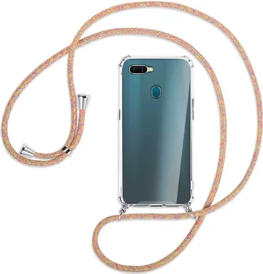 Produktbild von Handykette Backcover-Schutzhülle mit Band (Metall silberfarben) für Oppo A7 / AX7 - Rainbow