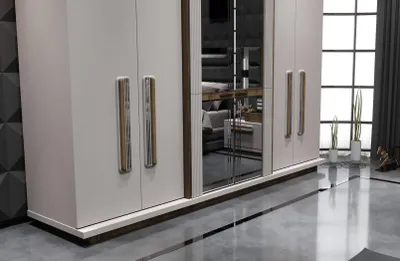 Obrázok produktu pre Moderná elegantná biela skriňa so 6 dverami a sklenenými dverami