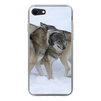 Produktbild von MuchoWow® Handyhülle Schutzhülle Hülle für iPhone SE 2020 Wolf - Europa - Schnee Silikon Softcase Handy Hülle - Kartenbesitzer